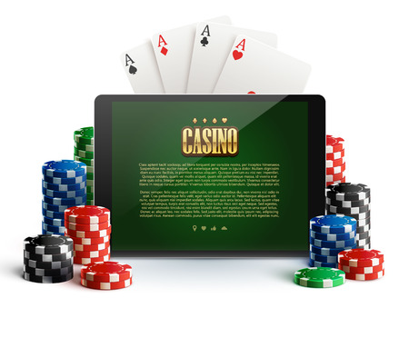 illustartion of casino chips and mobile isolated on whiteのイラスト素材