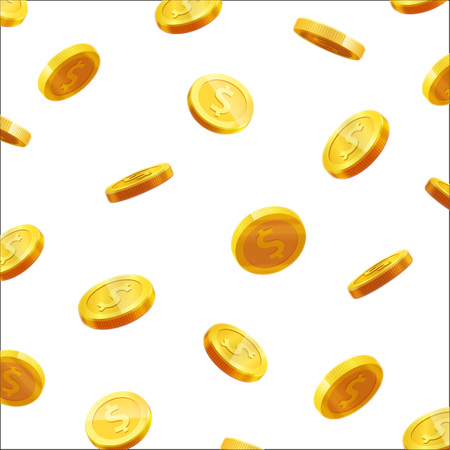 gold coins falling 3d realistic vector coin icon with shadows isolated on whiteのイラスト素材