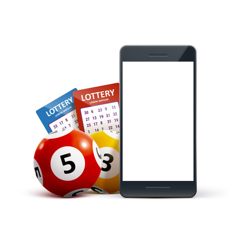 vector illustration of lottery 3d icon balls ticket phone isolated on white vector illustrationのイラスト素材