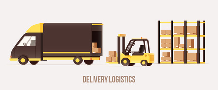 vector illustration of warehouse logistics delivey theme objects iolated on whiteのイラスト素材