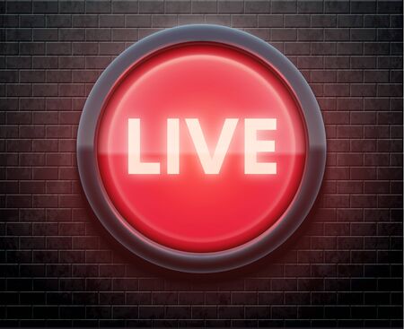 vector illustration of glowing live red sign isolated on black brick wallのイラスト素材
