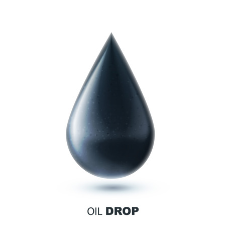 vector illustration of black oil barrel with oil drop isolated on white realistic objects with shadowsのイラスト素材