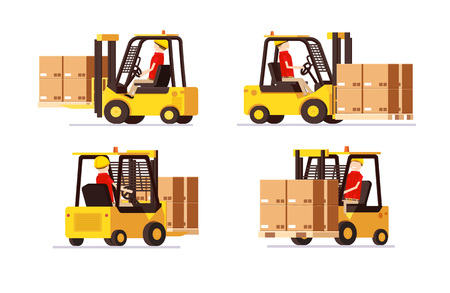 warehouse logistic background isometric objects car human forkliのイラスト素材