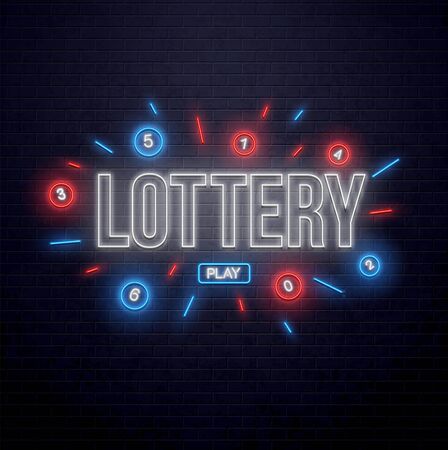 Neon lottery sign isolated on black brick wallのイラスト素材