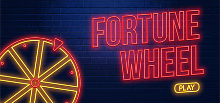 fortune neon button play isolated on brick wallのイラスト素材