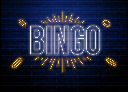 Bingo neon sign isolated on brick wallのイラスト素材