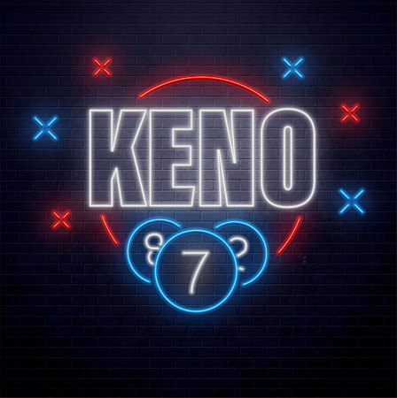 neon lottery sign isolated on black brick wallのイラスト素材