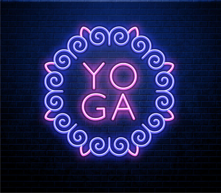 yoga neon sign isolated on brick wallのイラスト素材