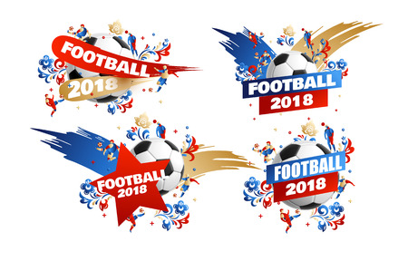 Football 2018 set with splash floral backgroundのイラスト素材