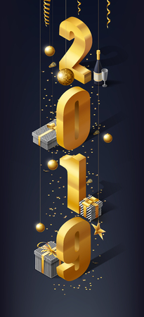 2019 gold objects presents place for textのイラスト素材