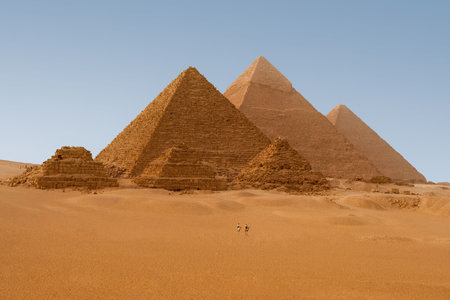 Panaromic view of six Egyptian pyramids in Giza, Egypt 