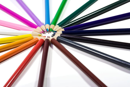 Colorful crayons isolated on whiteの写真素材