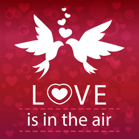 Valentine's Day Love is in the Air design on red with hearts background.のイラスト素材