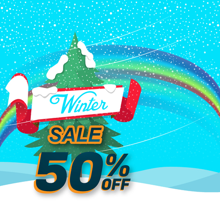 Winter sale 50% rainbow background vector imageのイラスト素材