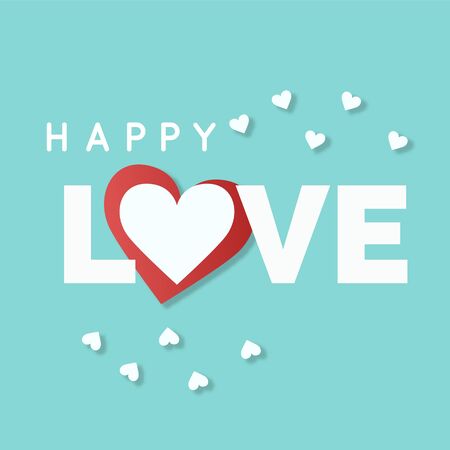 Happy Love Red Heart mini white Heart Blue blackground Vector Imageのイラスト素材
