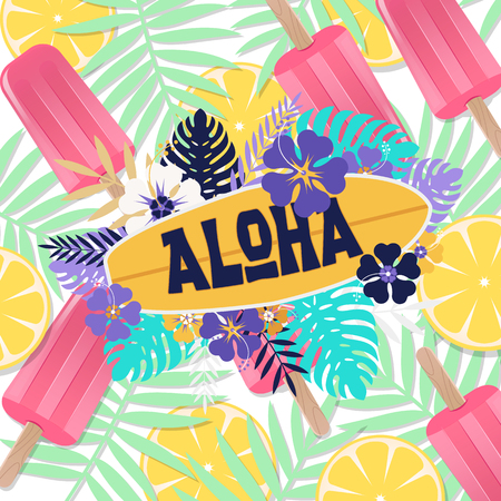 Aloha ice cream jungle lemon background vector imageのイラスト素材