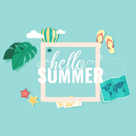 Hello Summer Square Blue Sky Background Vector Image.のイラスト素材