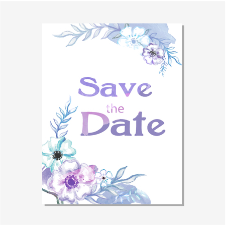 Save The Date Purple Floral White Background Vector Imageのイラスト素材