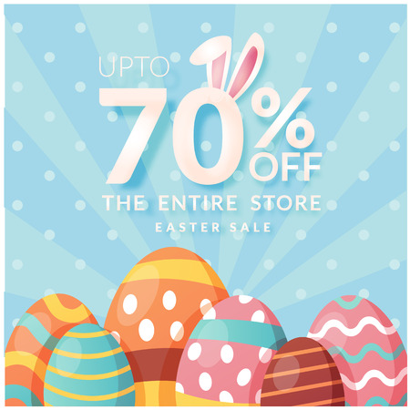 Up To 70% Off The Entire Store Easter Sale Blue Background Vector Imageのイラスト素材