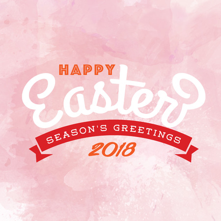 Happy Easter Season Greetings 2018 Ribbon Pink Background Vector Imageのイラスト素材