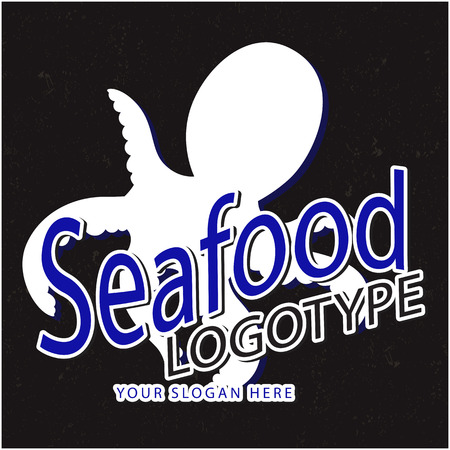 Seafood Logotype Squid Black Background Vector Imageのイラスト素材