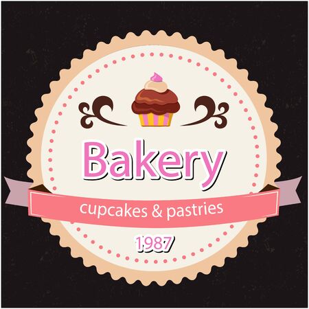 Bakery Cupcakes & Pastries 1987 Ribbon Back Background Vector Imageのイラスト素材