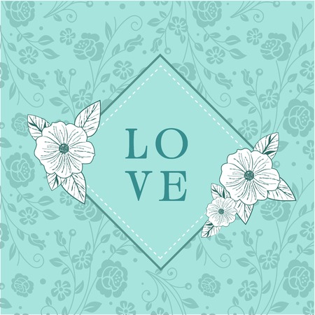 Love Square Retro Flowers Green Background Vector Imageのイラスト素材