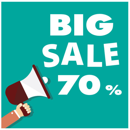 Big Sale 70 Megaphone Green Background Vector Image