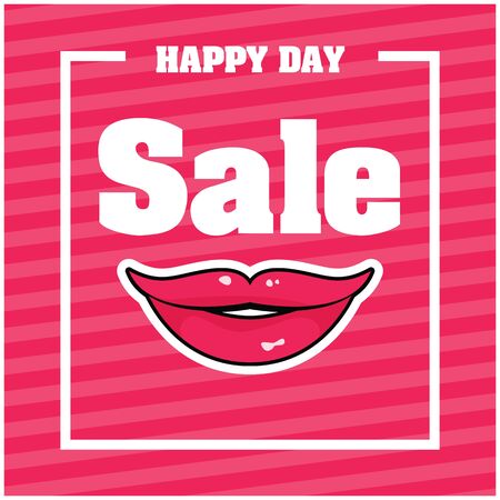 Happy Day Sale Lips Frame Pink Background Vector Imageのイラスト素材