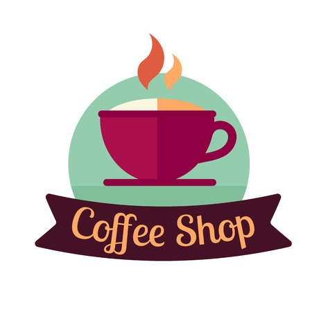 Coffee Shop Ribbon Hot Coffee Cup Background Vector Imageのイラスト素材