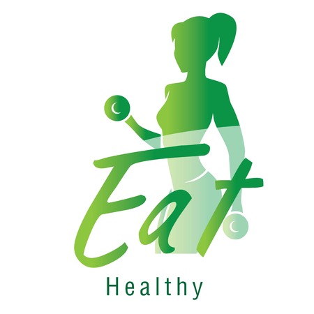 Eat Healthy Text Green Gym Woman Background Vector Imageのイラスト素材