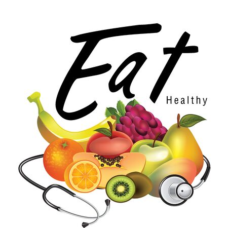 Eat Healthy 3D Fruit Background Vector Imageのイラスト素材