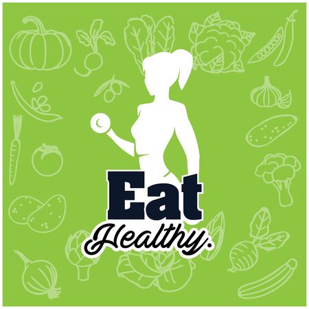 Eat Healthy Woman Gym Green Vegetable Background Vector Imageのイラスト素材