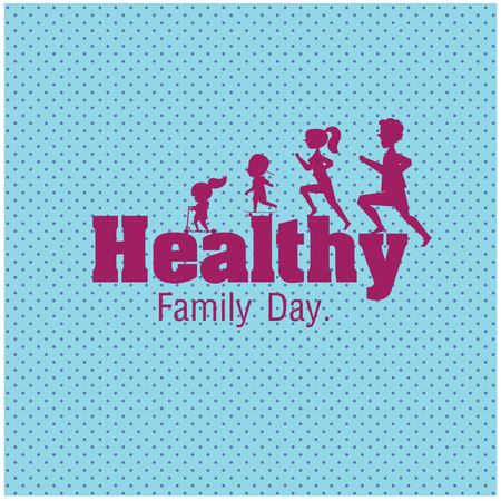 Healthy Family Day family jogging on blue background. Vector image illustration.のイラスト素材