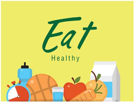Eat healthy food on yellow background. Vector image illustration.のイラスト素材