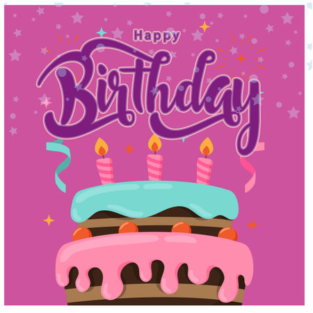 Happy Birthday Cake Purple Background Vector Image