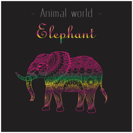 Animal World Elephant Thai Design Colorful Black Background Vector Imageのイラスト素材