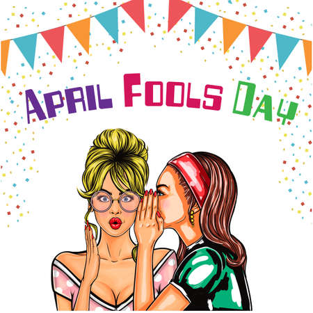 April Fools' Day with a Woman Whispering Illustrationのイラスト素材