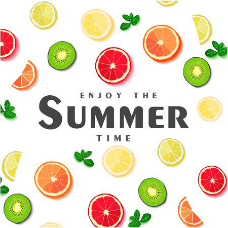 Enjoy The Summer Time Orange Kiwi Background Vector Imageのイラスト素材