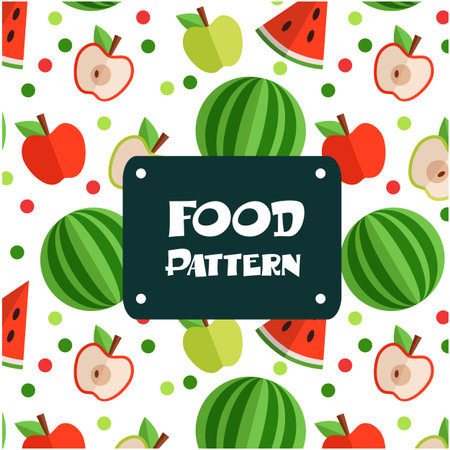 Food Pattern. Apple and Watermelon Background Vector Image