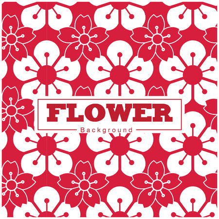 Flower sakura pattern on white and red background vector image.のイラスト素材