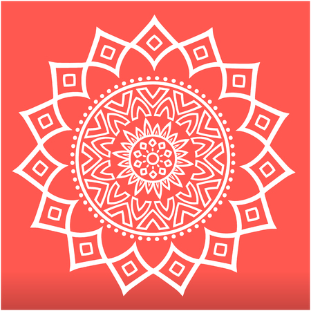 White Modern Lotus Mandala Red Background Vector Imageのイラスト素材
