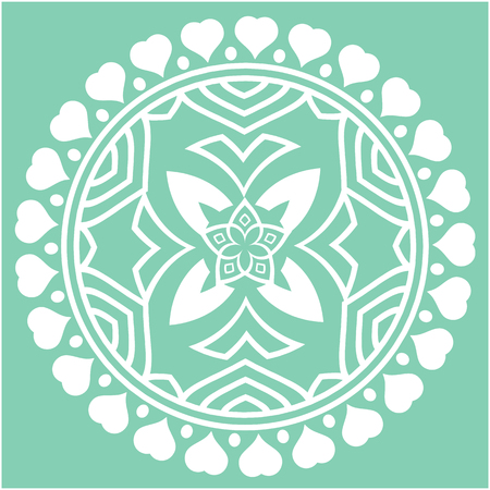 White Heart Round Circle Mandala Green Background Vector Imageのイラスト素材