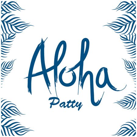 Aloha party letterring with leaves on a white backgroundのイラスト素材