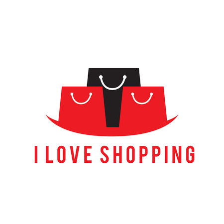 I love shopping black red bag background vector image.のイラスト素材