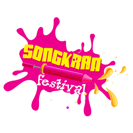 Songkran Thai culture with pink water splash and pink water gun background vector image.のイラスト素材