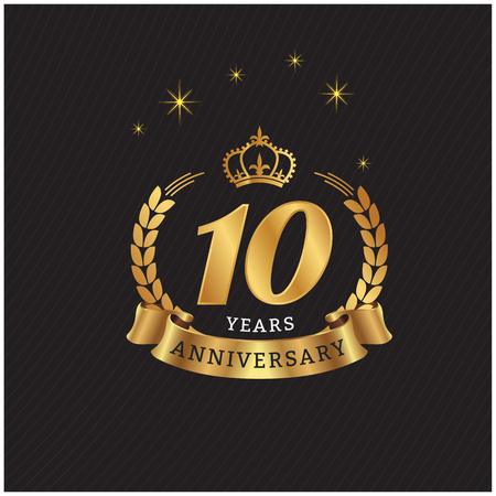 10 Years Anniversary card with Gold Ribbon and Crownのイラスト素材
