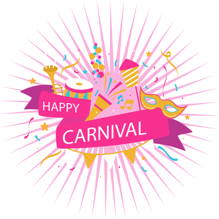 Happy Carnival Pink Ribbon Background Vector Imageのイラスト素材