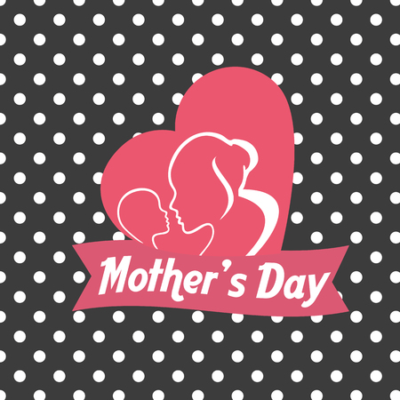Mother's Day Ribbon Heart Black Background Vector Imageのイラスト素材