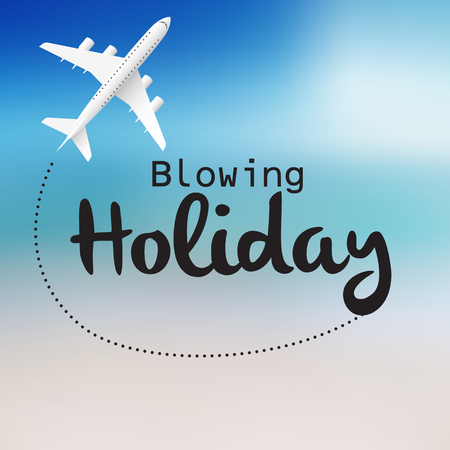 Blowing Holiday Flying Plane Blue Sky Background Vector Imageのイラスト素材